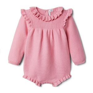 Janie and Jack baby ruffle sweater romper, pink, sz 6-12mo with matching bonnet